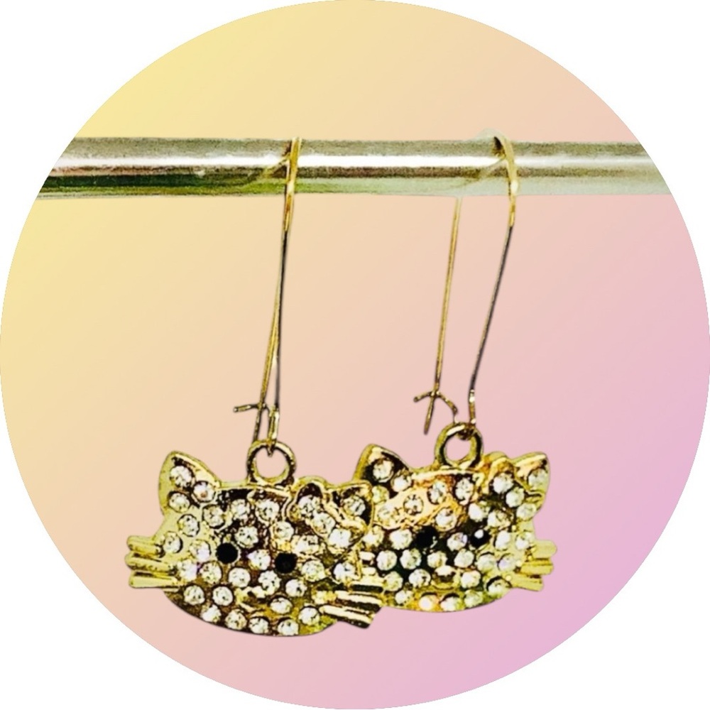 BOUTIQUE Gold Cat Earrings, Pet Dangles, Kitty